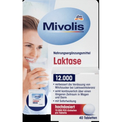 Пищевая добавка Mivolis Laktase 12.000 Tabletten 40 St., 14 g