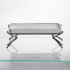 Фарфоровое блюдо для сервировки на металлической подставке 37×18×5 (см) блюдо для подачи закусок Белый с серебром LB-1566S