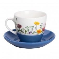 Керамическая чашка с блюдцем 250 (мл) для чая и кофе Синяя RX-N24723BL