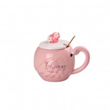 Чашка фарфоровая 500 мл Фламинго с крышкой и ложкой Flowers HPCY8276FW