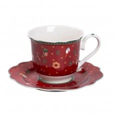 Чашка фарфоровая Christmas с блюдцем Красная HP-SD-9