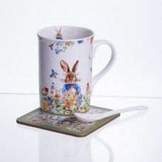 Чашка фарфоровая Garden Rabbits для чая и кофе  с блюдцем и ложкой 300 мл HP-7323-1