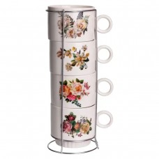 Набор чашек для чая и кофе на металлической подставке Flower 4 (шт) по 300 (мл) подарочный набор фарфоровых чашек FM-7