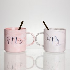 Набор парных фарфоровых чашек Mr&Mis 2 (шт) по 400 (мл) чашки на подарок с ложкой FM-28