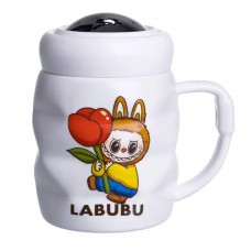Чашка фарфоровая с крышкой Labubu 400 (мл) подарочная кружка прикольная чашка для детей на подарок Белый с желтым FM-54D