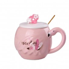 Чашка фарфоровая Flamingo 500мл с крышкой и ложкой чашки для кофе Nice day HPCY8276ND