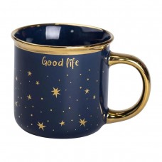 Чашка керамическая с золотым ободком и позолоченной ручкой 320 (мл) Good life Синяя RX-N231506BL