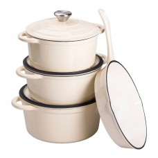 Набор чугунной посуды 1/2/3/4 л эмалированный 3 кастрюли сковорода, комплект кухонной утвари для готовки Бежевый HP-1-6-WHITE