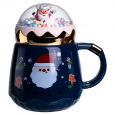 Чашка фарфоровая с крышкой Christmas 400 (мл) Синий Yiwu FM-CS-41B