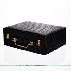 Шкатулка для украшений из эко кожи 19 отделений с зеркалом 23.5×14×8 см Черный HP-5-20B