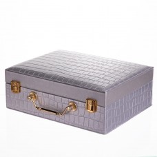 Шкатулка для украшений из эко кожи 19 отделений с зеркалом 23.5×14×8 см Серый HP-5-20G