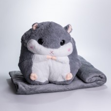 Мягкая игрушка-подушка с пледом Хомяк 110×160 (см) плюшевый детский плед 3в1 Серый 7090G