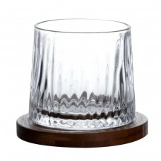 Стакан для виски Dof 300 мл Jiga Rotating Rocks glass с бамбуковой подставкой HP1601