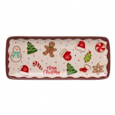 Блюдо сервировочное новогоднее для закусок Merry Christmas 34×14×2 (см) блюдо прямоугольное рождественское из фарфора CR-1-38 Блюдо сервировочное новогоднее для закусок Merry Christmas 34×14×2 (см) блюдо прямоугольное рождественское из фарфора CR-1-38