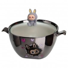 Бульонница фарфоровая Labubu с крышкой и ручками 800 (мл) Ø15 (см) детская тарелка для супа и лапши Серебристый с серым FM-34A