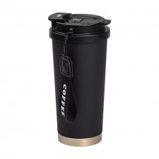 Термокружка Coffee из нержавеющей стали с ремешком 500 мл черная HP-14-17B